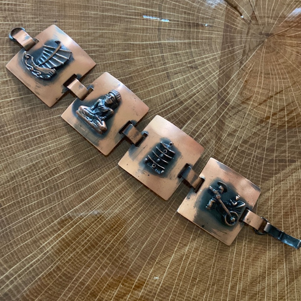 Vintage copper Buddha link bracelet